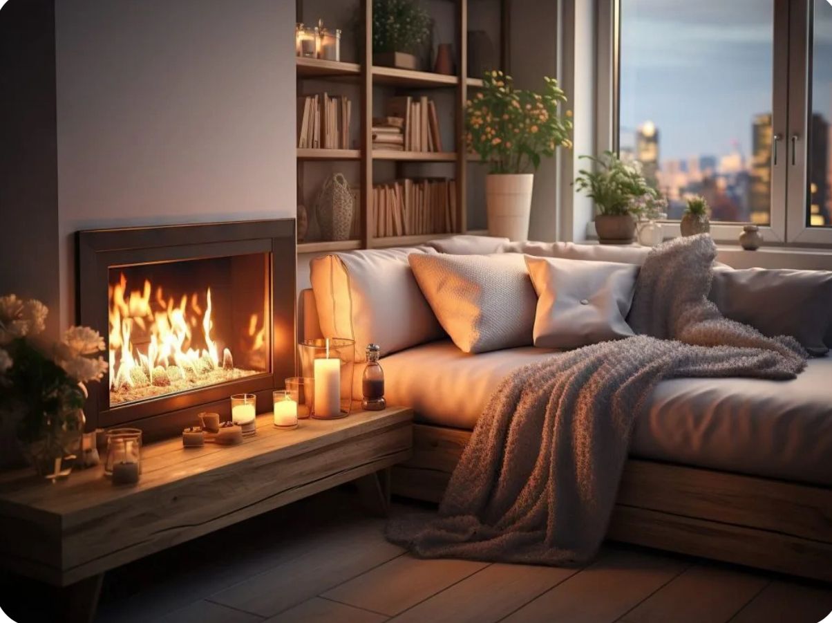 Cosy living room with a gas fire