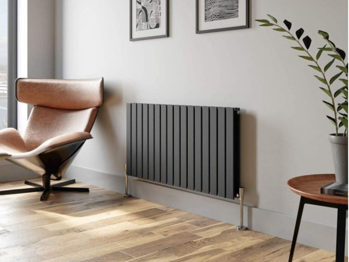 Modern vertical radiator in a living room